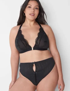 Front-Close Bras^Lane Bryant No-Wire Sheer Mesh Peekaboo Triangle Bra Black