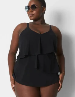 Swim Tops^Lane Bryant No-Wire 3-Tier Swim Tankini Black
