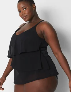 Swim Tops^Lane Bryant No-Wire 3-Tier Swim Tankini Black