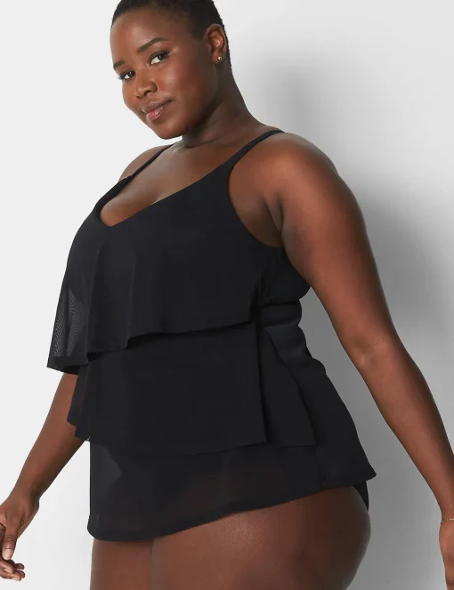 Swim Tops^Lane Bryant No-Wire 3-Tier Swim Tankini Black