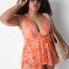 Swim One Piece^Lane Bryant No-Wire Wrap Swim Dress Nectarine Floral