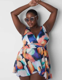 Swim One Piece^Lane Bryant No-Wire Wrap Swim Dress Blue Summer