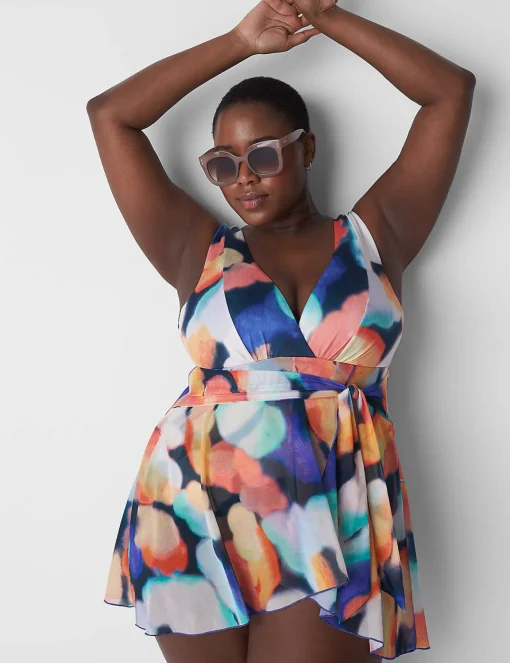 Swim One Piece^Lane Bryant No-Wire Wrap Swim Dress Blue Summer