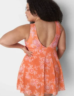 Swim One Piece^Lane Bryant No-Wire Wrap Swim Dress Nectarine Floral