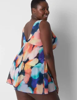 Swim One Piece^Lane Bryant No-Wire Wrap Swim Dress Blue Summer