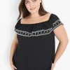 Shirts & Blouses^Lane Bryant Off-The-Shoulder Embroidered Top Black