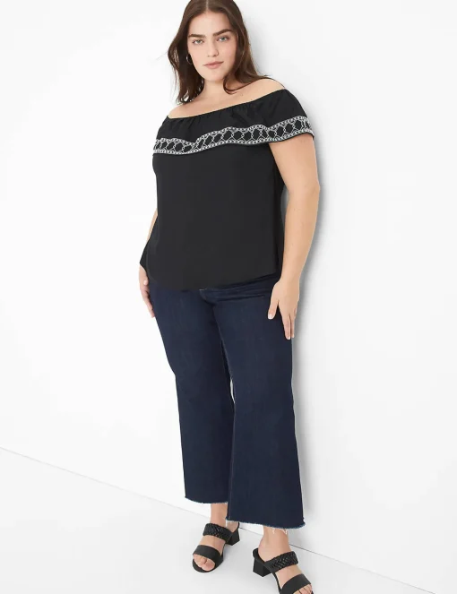 Shirts & Blouses^Lane Bryant Off-The-Shoulder Embroidered Top Black