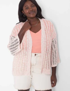 Cardigans^Lane Bryant Open-Front Marl Cardigan Tropical Peach