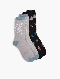 Sleep Separates^Lane Bryant 2-Pack Crew Socks - Floral & Celestial Midnight Floral
