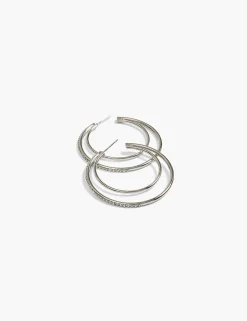 Earrings^Lane Bryant Pave Double Hoop Earrings Silver