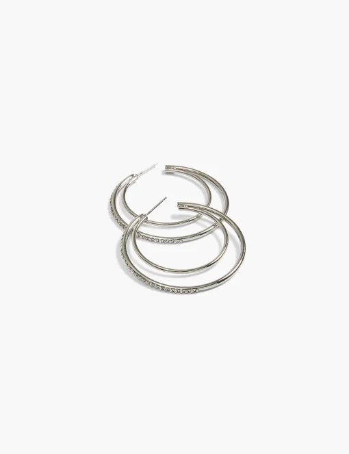 Earrings^Lane Bryant Pave Double Hoop Earrings Silver
