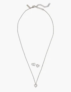 Necklaces^Lane Bryant Pave Heart Pendant/Earring Set: :Onesz Silver