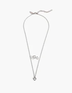 Necklaces^Lane Bryant Pave Heart Pendant/Earring Set: :Onesz Silver