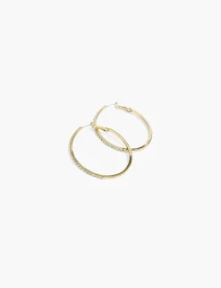 Earrings^Lane Bryant Pave Oval Hoop Earrings Gold Tone