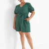 Jumpsuits & Rompers^Lane Bryant Perfect Puff-Sleeve Button-Front Belted Romper Hunter Green