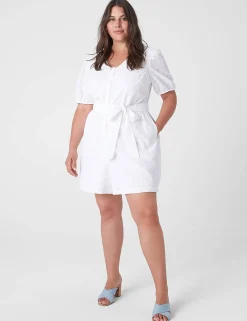 Casual^Lane Bryant Perfect Puff-Sleeve Button-Front Belted Romper White
