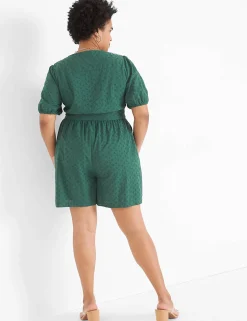 Jumpsuits & Rompers^Lane Bryant Perfect Puff-Sleeve Button-Front Belted Romper Hunter Green