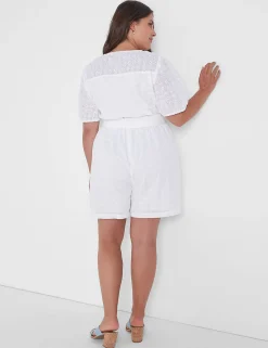 Casual^Lane Bryant Perfect Puff-Sleeve Button-Front Belted Romper White