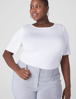 Knit Tops^Lane Bryant Perfect Sleeve Curved-Hem Tee White