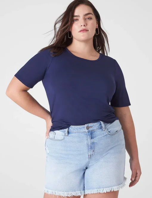 The Tee Shop^Lane Bryant Perfect Sleeve Curved-Hem Tee Maritime Blue