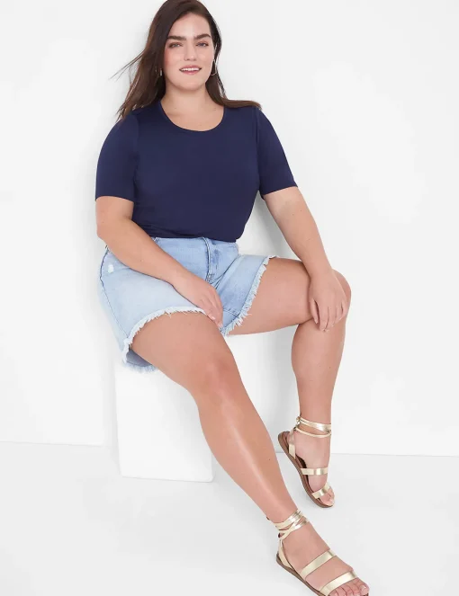 The Tee Shop^Lane Bryant Perfect Sleeve Curved-Hem Tee Maritime Blue