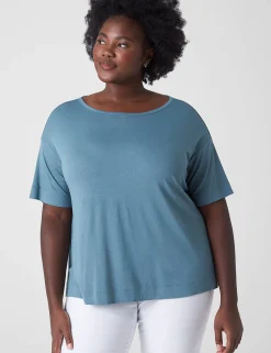Knit Tops^Lane Bryant Perfect Sleeve Wide Crew-Neck Tee North Atlantic Green