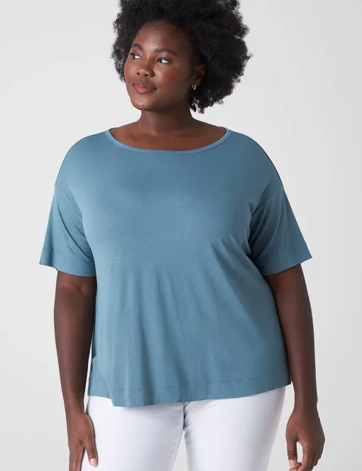 Knit Tops^Lane Bryant Perfect Sleeve Wide Crew-Neck Tee North Atlantic Green