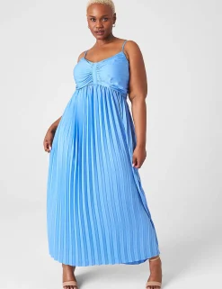 Occasion^Lane Bryant Pleated Satin Gown Sky