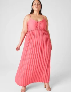Occasion^Lane Bryant Pleated Satin Gown Honeysuckle