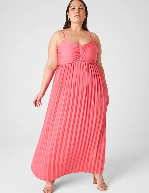 Occasion^Lane Bryant Pleated Satin Gown Honeysuckle