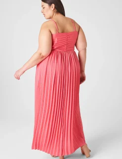 Occasion^Lane Bryant Pleated Satin Gown Honeysuckle