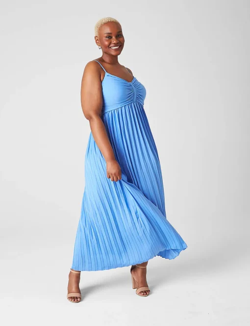 Date Night^Lane Bryant Pleated Satin Gown Sky