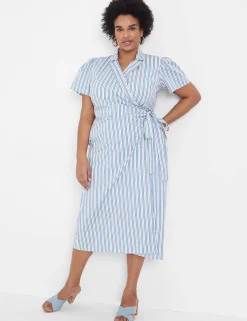 Maxi & Midi^Lane Bryant Pleated-Sleeve Collar Wrap Dress Blue Stripe