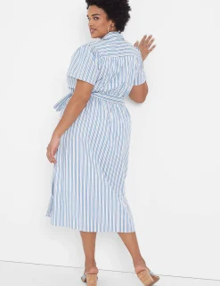 Maxi & Midi^Lane Bryant Pleated-Sleeve Collar Wrap Dress Blue Stripe