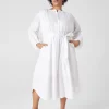 Fit & Flare^Lane Bryant Poet-Sleeve Placket-Detail Midi Dress White