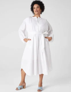 Fit & Flare^Lane Bryant Poet-Sleeve Placket-Detail Midi Dress White