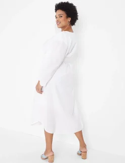 Fit & Flare^Lane Bryant Poet-Sleeve Placket-Detail Midi Dress White