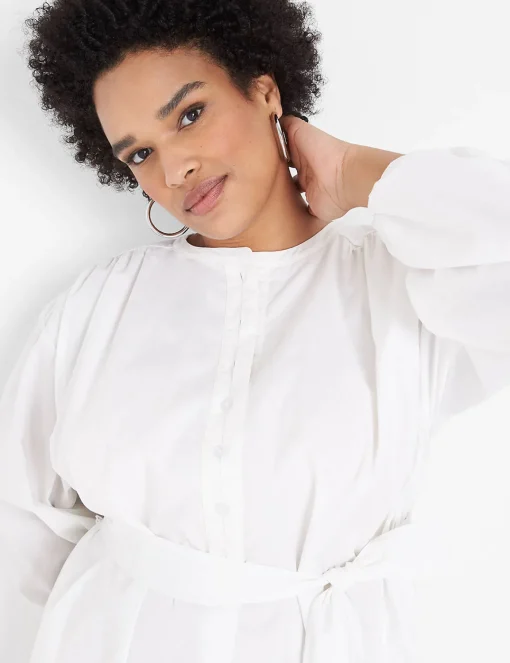 Fit & Flare^Lane Bryant Poet-Sleeve Placket-Detail Midi Dress White