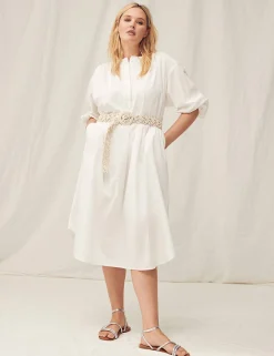 Fit & Flare^Lane Bryant Poet-Sleeve Placket-Detail Midi Dress White