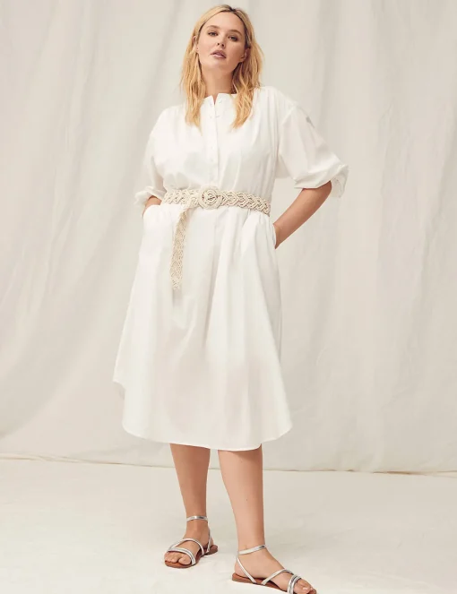 Fit & Flare^Lane Bryant Poet-Sleeve Placket-Detail Midi Dress White