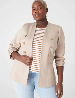 Blazers^Lane Bryant Ponte Bryant Collarless Blazer Oatmeal Heather