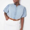 Shirts & Blouses^Lane Bryant Puff-Sleeve Button-Down Denim Shirt Light Denim