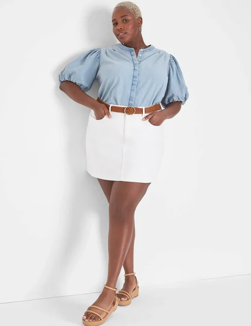 Shirts & Blouses^Lane Bryant Puff-Sleeve Button-Down Denim Shirt Light Denim