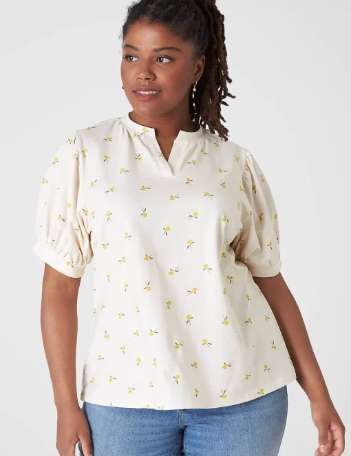 Knit Tops^Lane Bryant Puff-Sleeve Notch-Neck Tee Sunflower