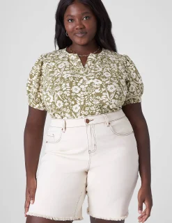 Knit Tops^Lane Bryant Puff-Sleeve Notch-Neck Tee Sadie Floral