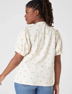 Knit Tops^Lane Bryant Puff-Sleeve Notch-Neck Tee Sunflower