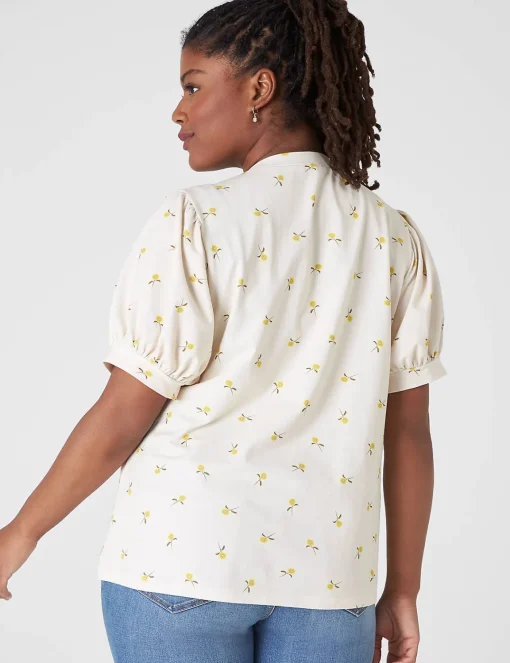 Knit Tops^Lane Bryant Puff-Sleeve Notch-Neck Tee Sunflower