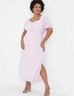 Sheath^Lane Bryant Puff-Sleeve Ruched Sweetheart-Neck Midi Dress Violet