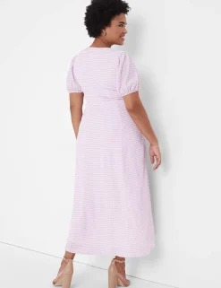 Sheath^Lane Bryant Puff-Sleeve Ruched Sweetheart-Neck Midi Dress Violet