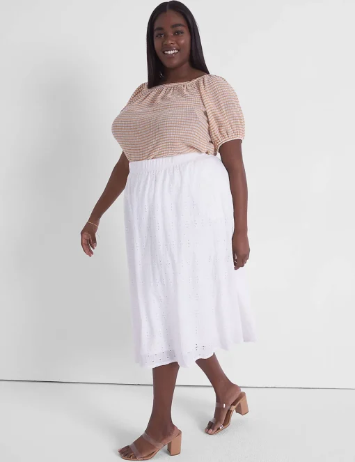 Skirts^Lane Bryant Pull-On Lace Knit Maxi Skirt Ivory Rose